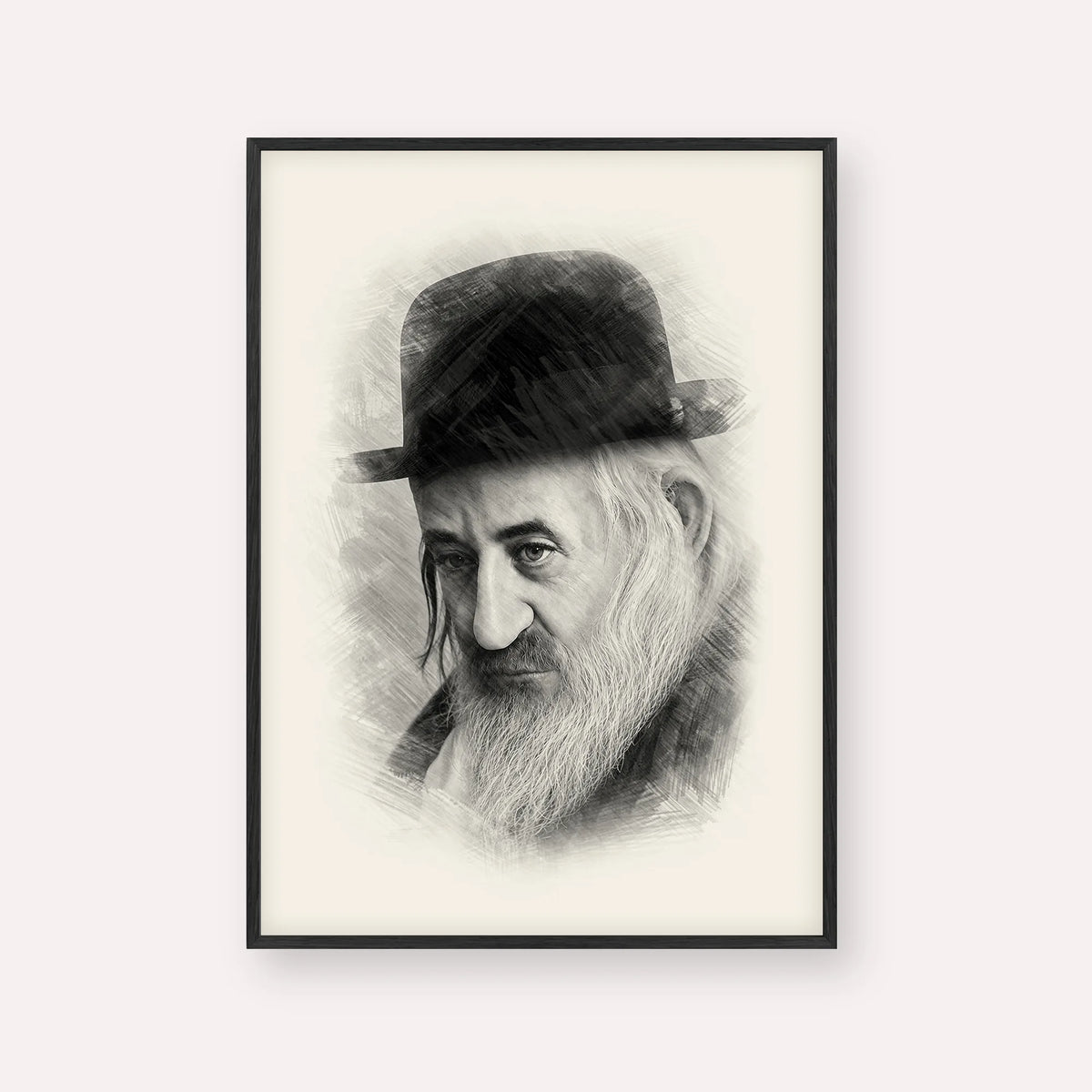 Rabbi Shaya'la of Kerestir – Black & White – Black Frame Vertical | Jewish Wall Art, Gedolim Pictures