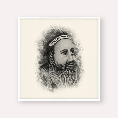 Rabbi Shimon Bar Yochai – Black & White – White Frame Square | Jewish Wall Art, Gedolim Pictures