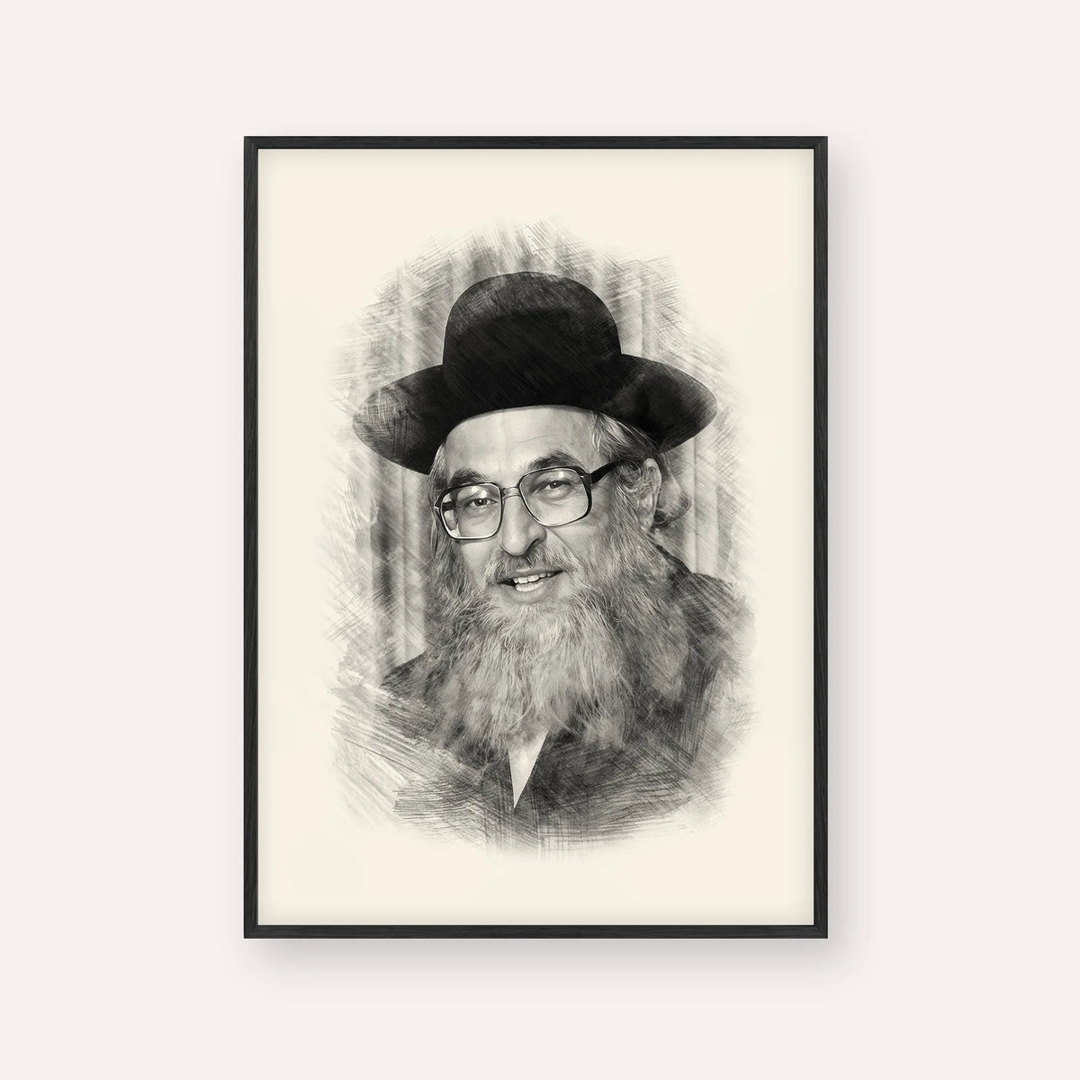 Rabbi Shimshon Dovid Pincus – Black & White – Black Frame Vertical | Jewish Wall Art, Gedolim Pictures