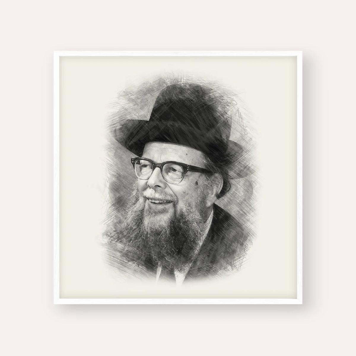 Rabbi Shlomo Wolbe – Black & White – White Frame Square | Jewish Wall Art, Gedolim Pictures