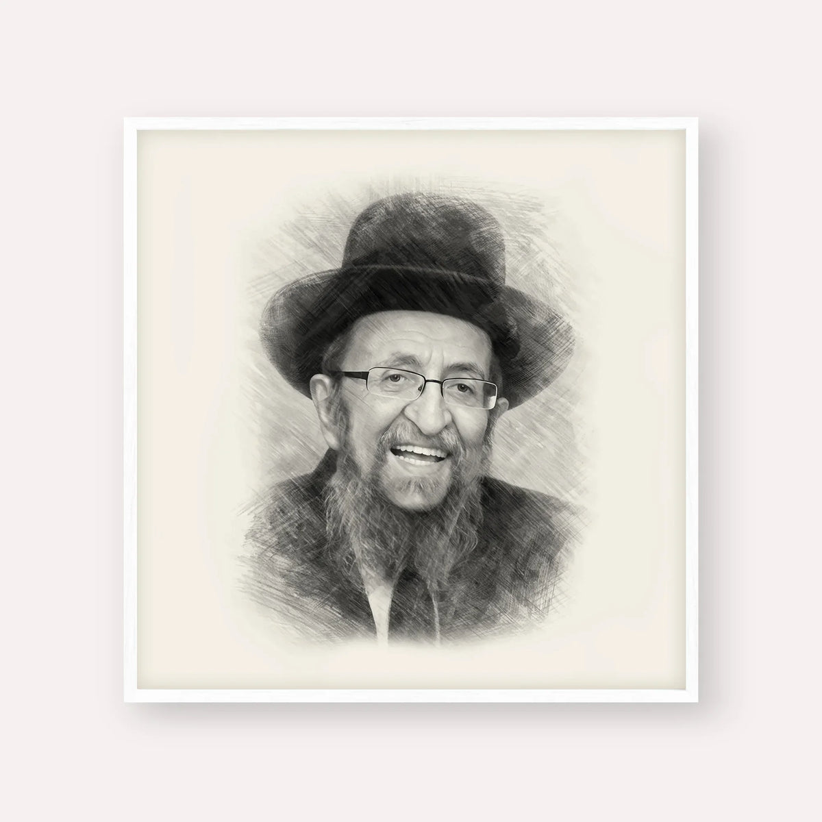 Rabbi Shmuel Kamenetsky – Black & White – White Frame Square | Jewish Wall Art, Gedolim Pictures