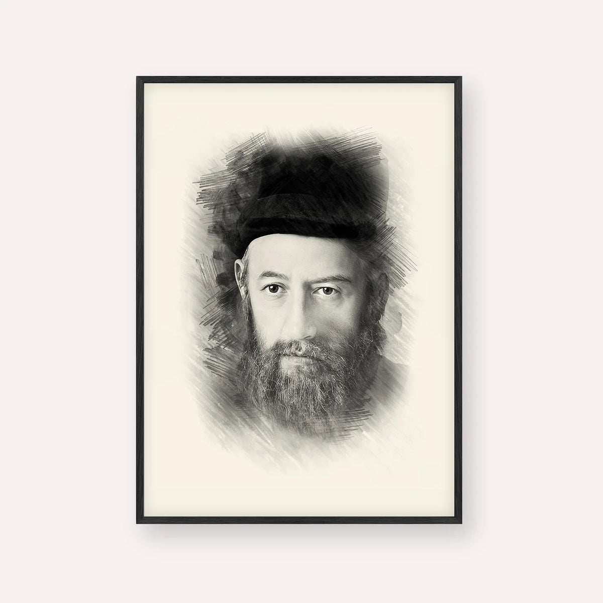 Rabbi Sholom Dovber Schneersohn – Black & White – Black Frame Vertical | Jewish Wall Art, Gedolim Pictures