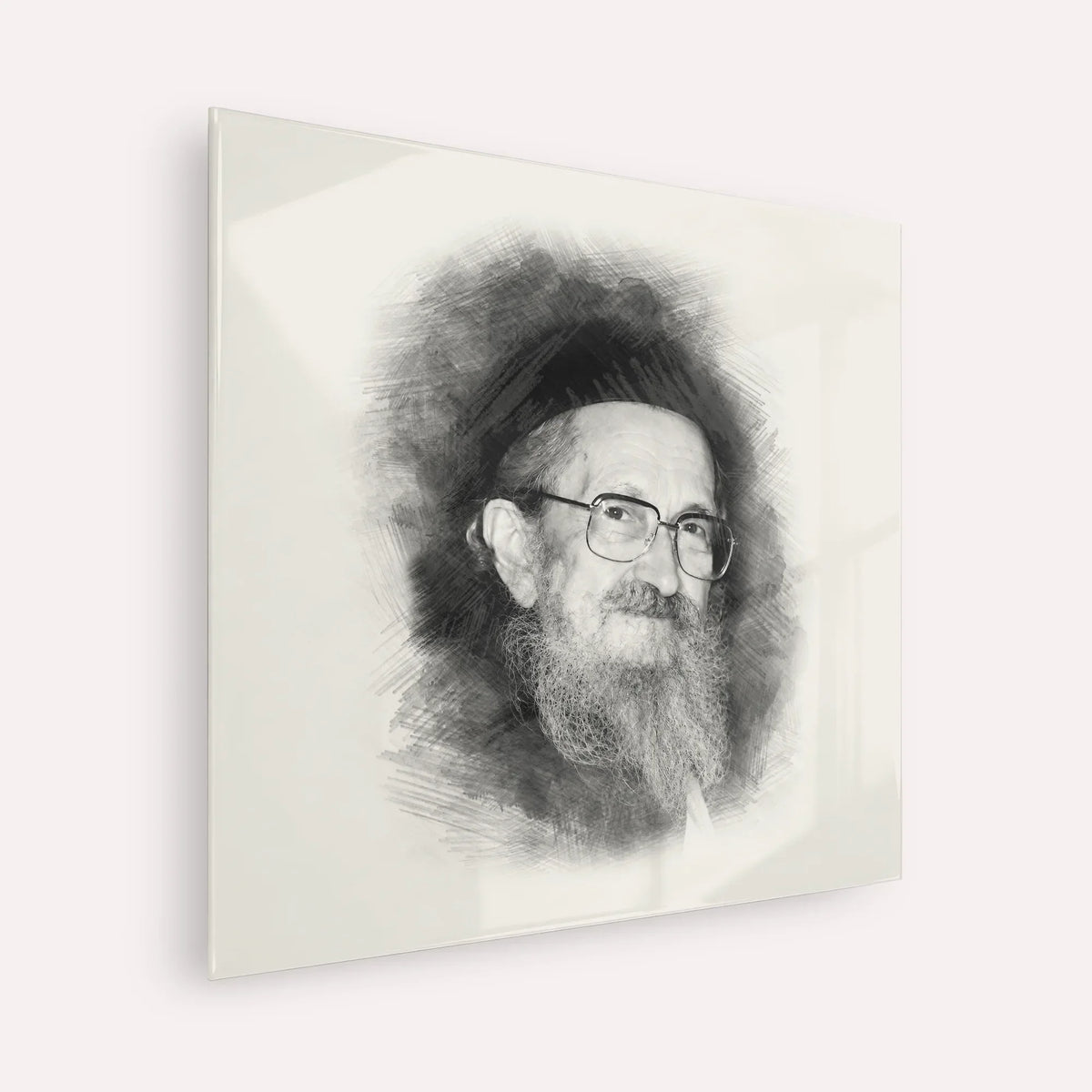 Rabbi Sholom Noach Berezovsky - Nesivos Shalom – Black & White – Acrylic Glass Square | Jewish Wall Art, Gedolim Pictures