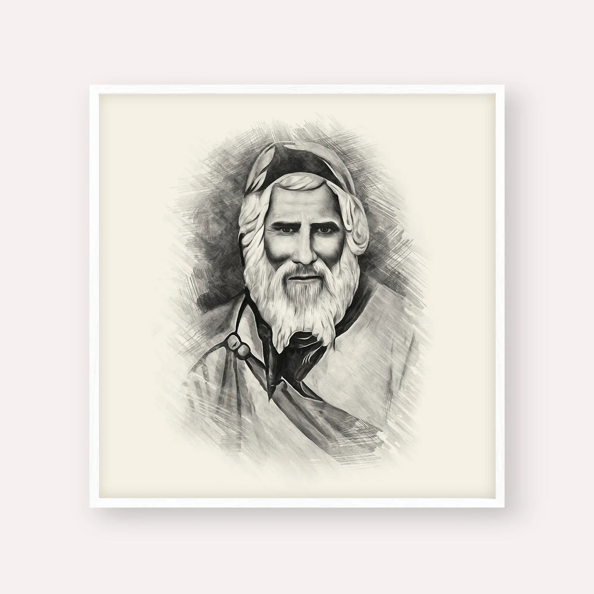 Rabbi Yaakob Abuhatzeira – Black & White – White Frame Square | Jewish Wall Art, Gedolim Pictures
