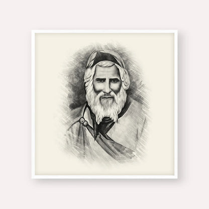 Rabbi Yaakob Abuhatzeira – Black & White – White Frame Square | Jewish Wall Art, Gedolim Pictures