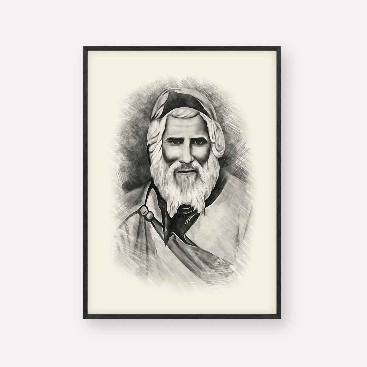 Rabbi Yaakob Abuhatzeira – Black & White – Black Frame Vertical | Jewish Wall Art, Gedolim Pictures