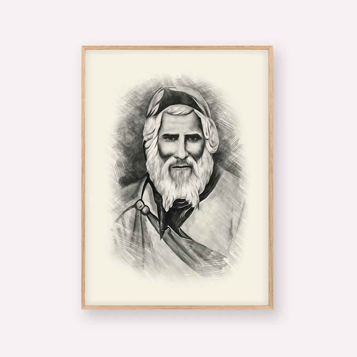 Rabbi Yaakob Abuhatzeira – Black & White – Wood Frame Vertical | Jewish Wall Art, Gedolim Pictures