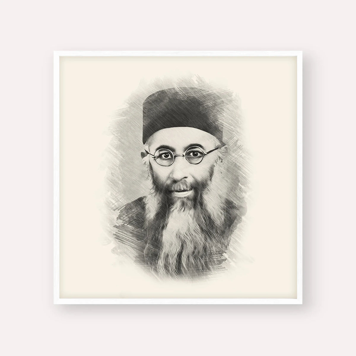 Rabbi Yaakov Ades – Black & White – White Frame Square | Jewish Wall Art, Gedolim Pictures