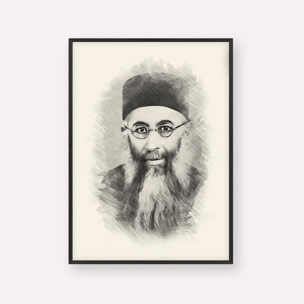 Rabbi Yaakov Ades – Black & White – Black Frame Vertical | Jewish Wall Art, Gedolim Pictures