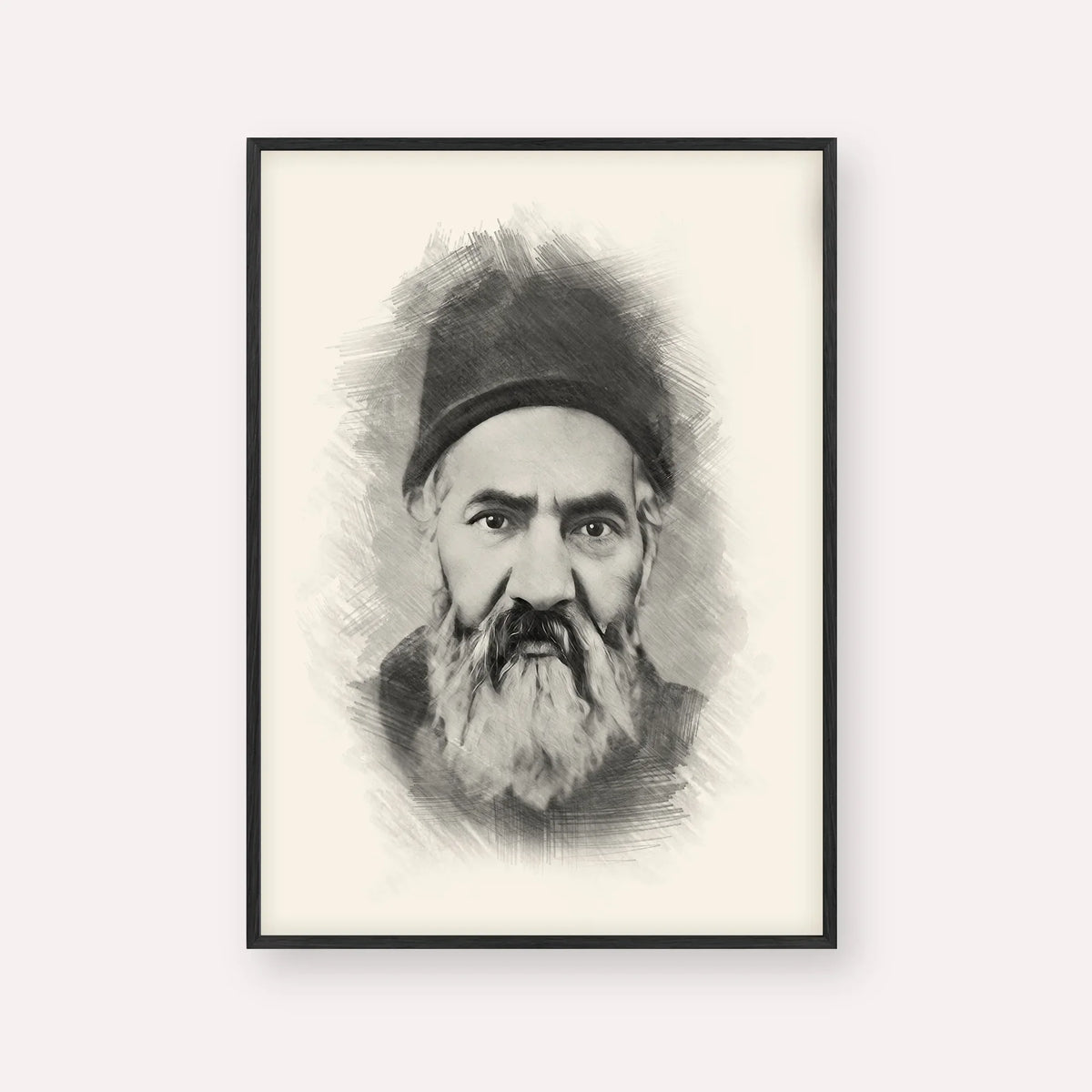 Rabbi Yaakov Chaim Sofer (Kaf Hachaim) – Black & White – Black Frame Vertical | Jewish Wall Art, Gedolim Pictures