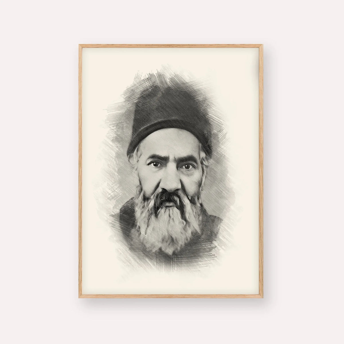 Rabbi Yaakov Chaim Sofer (Kaf Hachaim) – Black & White – Wood Frame Vertical | Jewish Wall Art, Gedolim Pictures