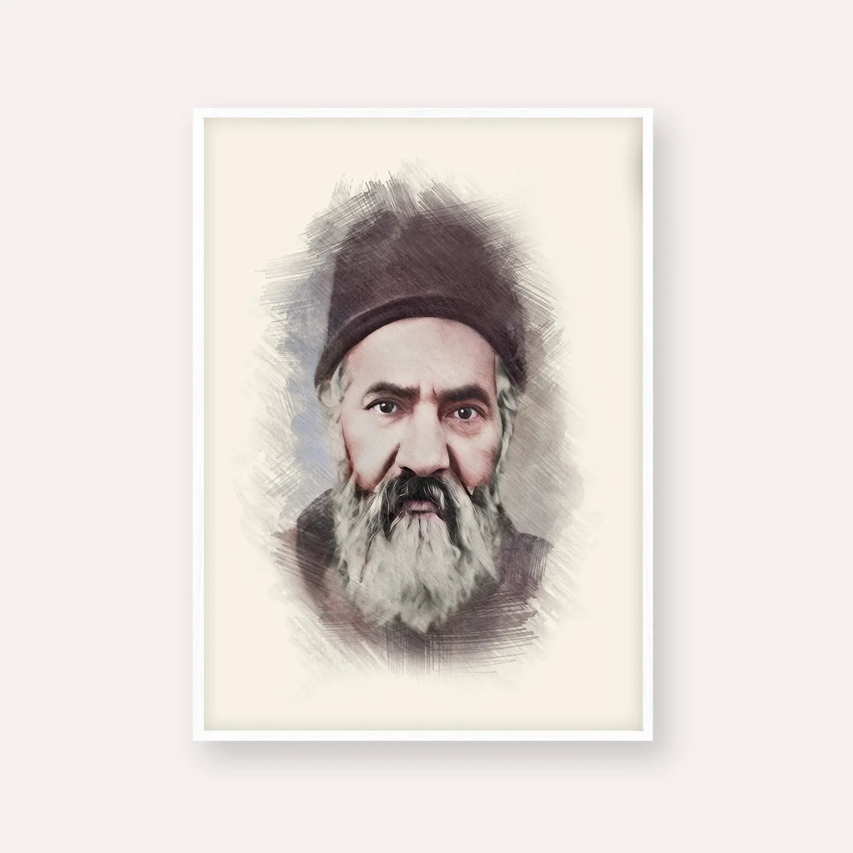 Rabbi Yaakov Chaim Sofer (Kaf Hachaim) – White Frame Vertical | Jewish Wall Art, Gedolim Pictures