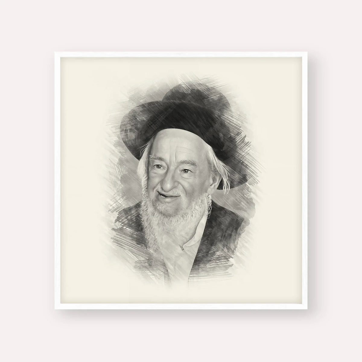 Rabbi Yaakov Galinsky – Black & White – White Frame Square | Jewish Wall Art, Gedolim Pictures