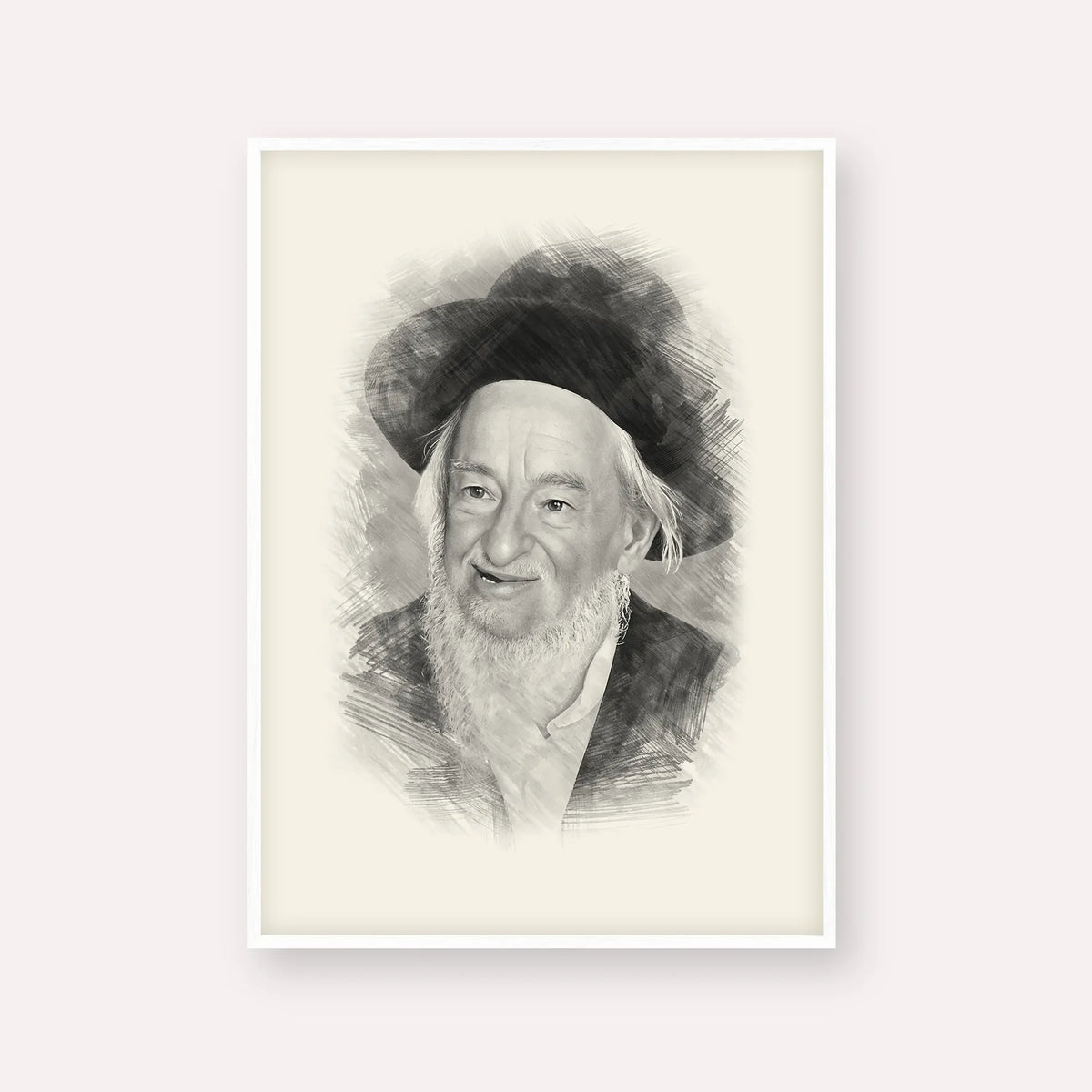 Rabbi Yaakov Galinsky – Black & White – White Frame Vertical | Jewish Wall Art, Gedolim Pictures