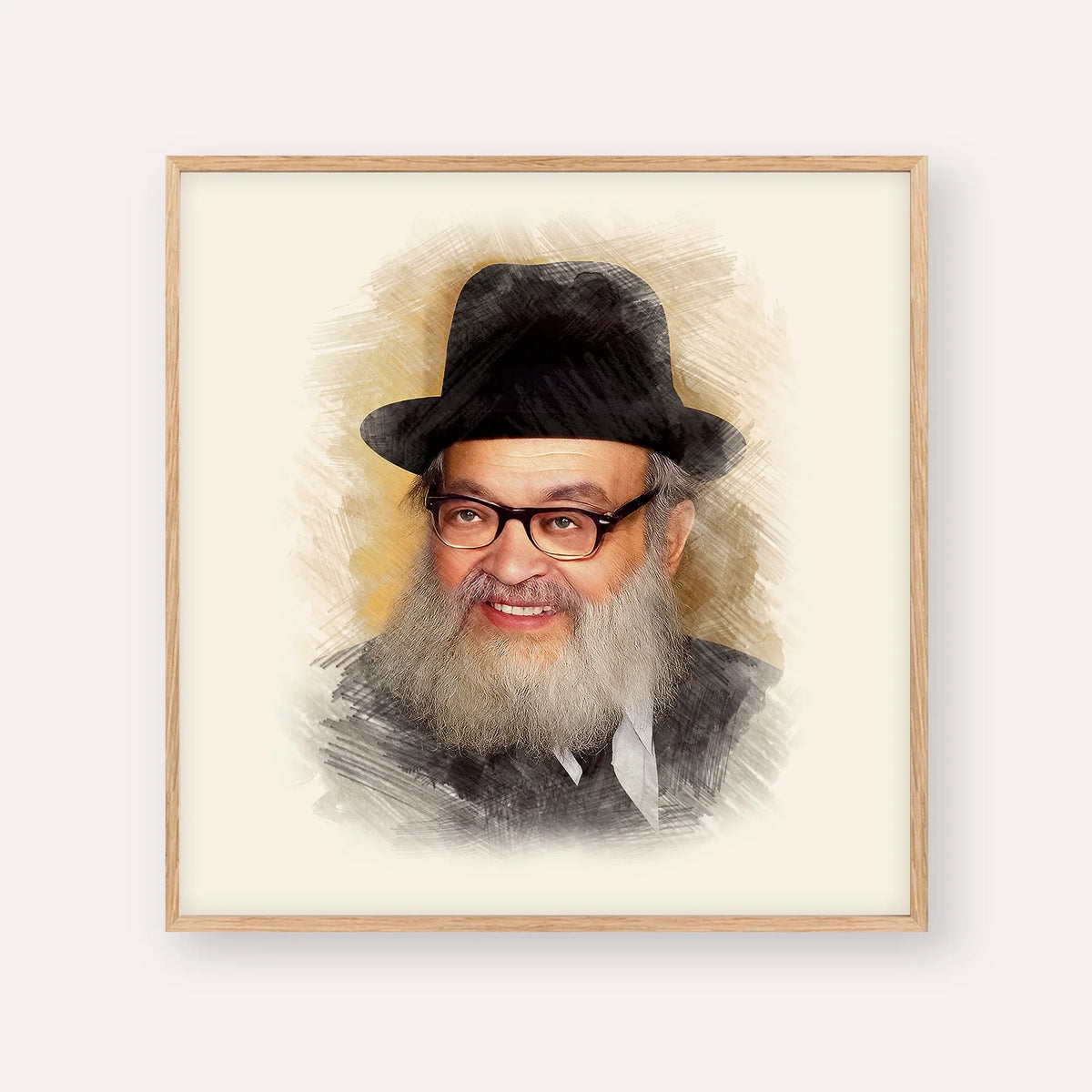 Rabbi Yaakov Kamenetsky – Wood Frame Square | Jewish Wall Art, Gedolim Pictures