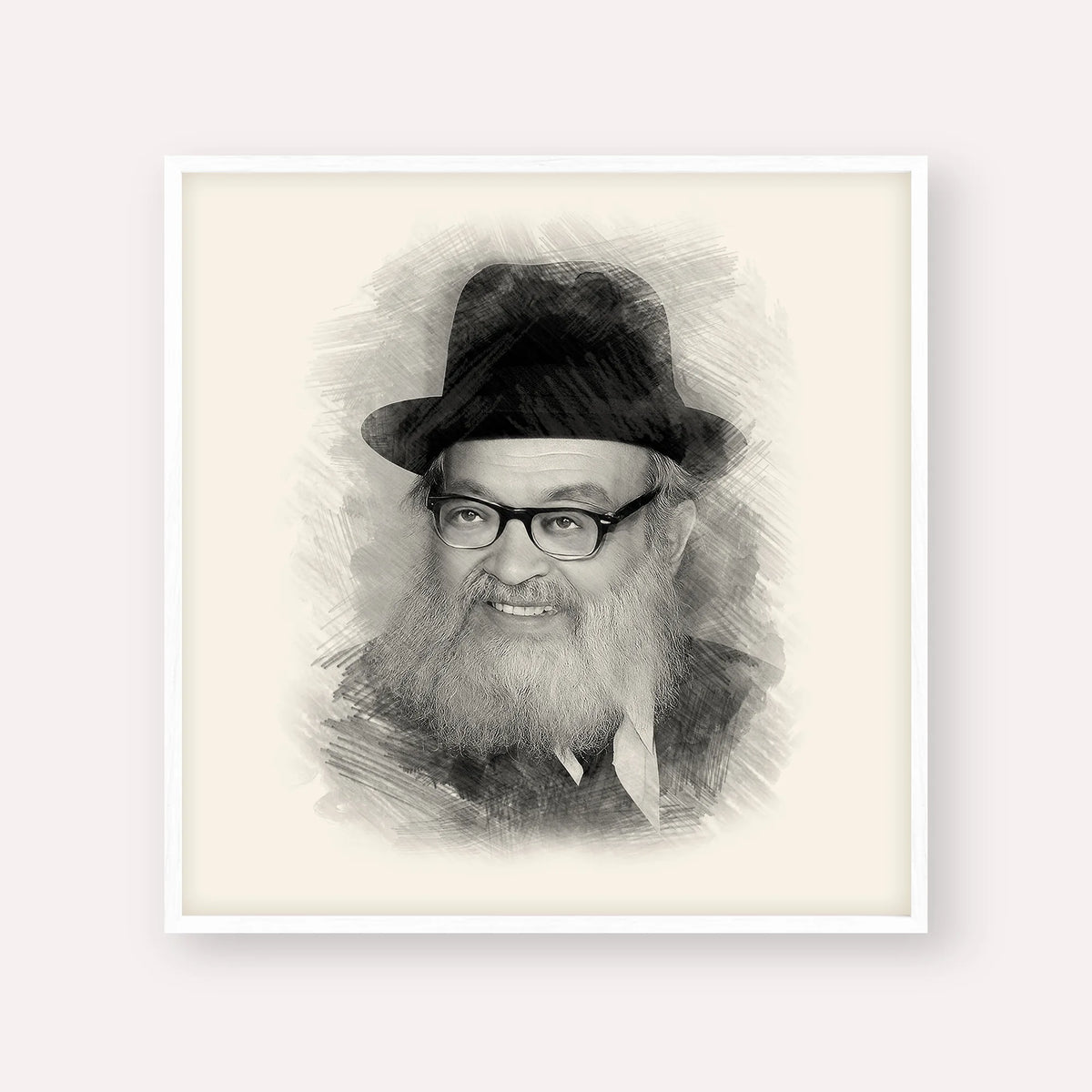 Rabbi Yaakov Kamenetsky – Black & White – White Frame Square | Jewish Wall Art, Gedolim Pictures