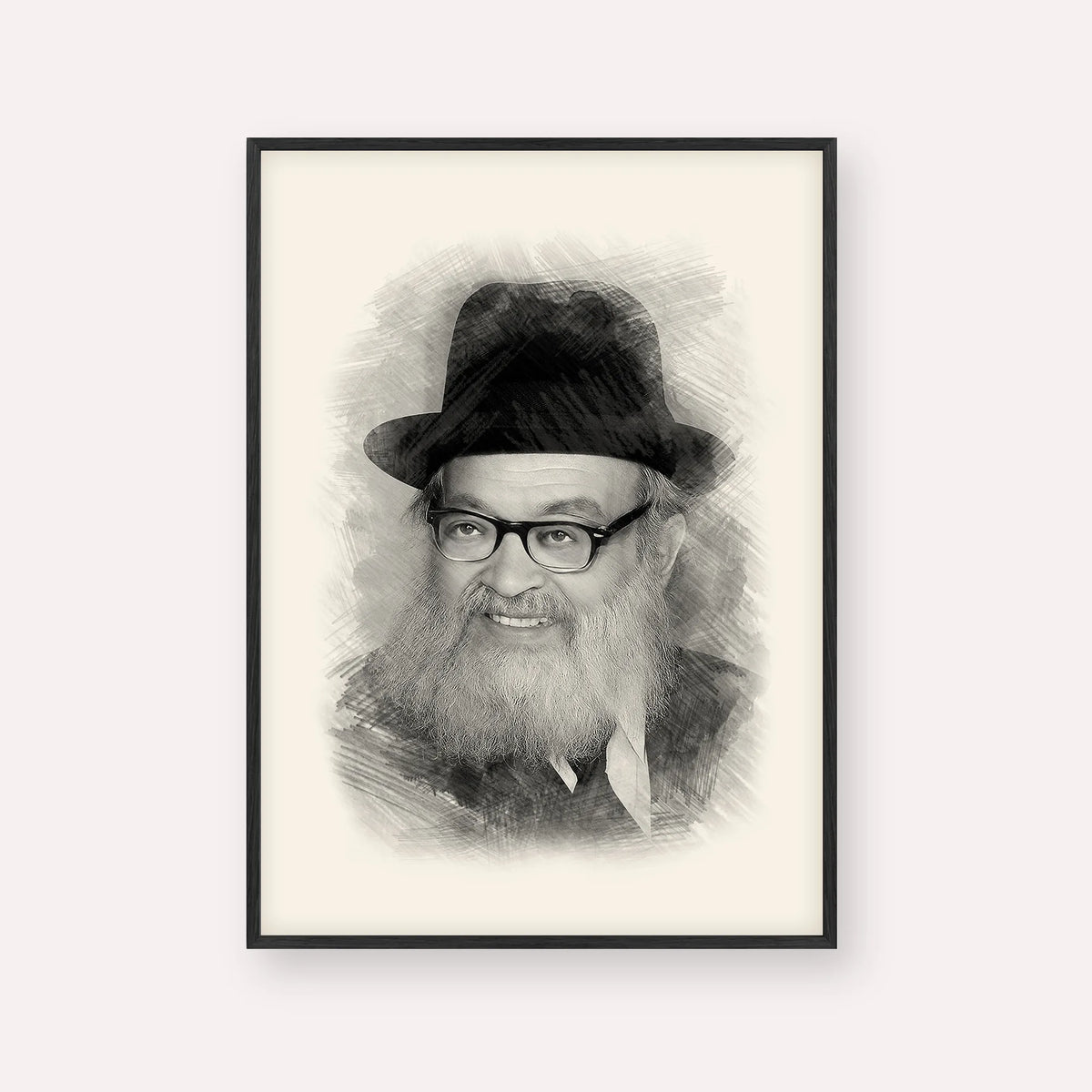 Rabbi Yaakov Kamenetsky – Black & White – Black Frame Vertical | Jewish Wall Art, Gedolim Pictures