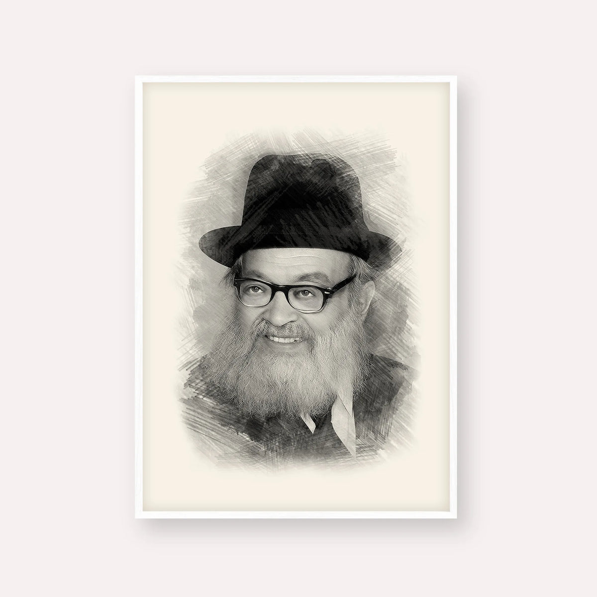 Rabbi Yaakov Kamenetsky – Black & White – White Frame Vertical | Jewish Wall Art, Gedolim Pictures