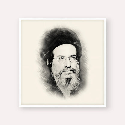 Rabbi Yehuda Ashlag ( Baal HaSulam) – Black & White – White Frame Square | Jewish Wall Art, Gedolim Pictures