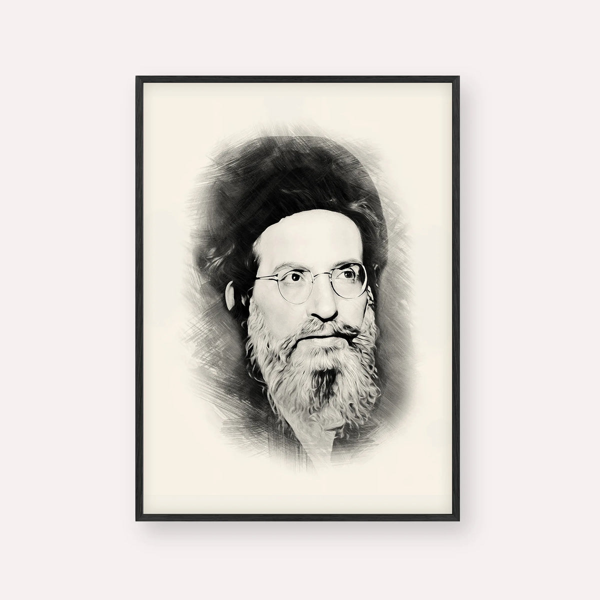 Rabbi Yehuda Ashlag ( Baal HaSulam) – Black & White – Black Frame Vertical | Jewish Wall Art, Gedolim Pictures
