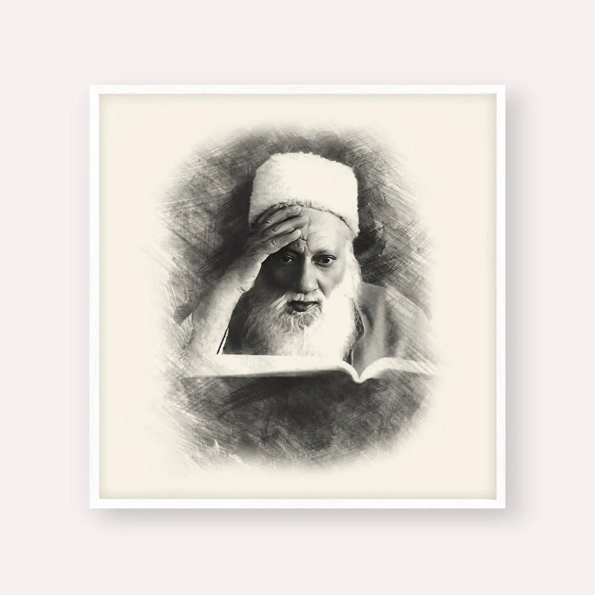 Rabbi Yehuda Fatiyah – White Frame Square | Jewish Wall Art, Gedolim Pictures