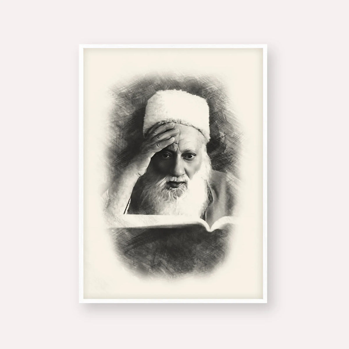 Rabbi Yehuda Fatiyah – White Frame Vertical | Jewish Wall Art, Gedolim Pictures