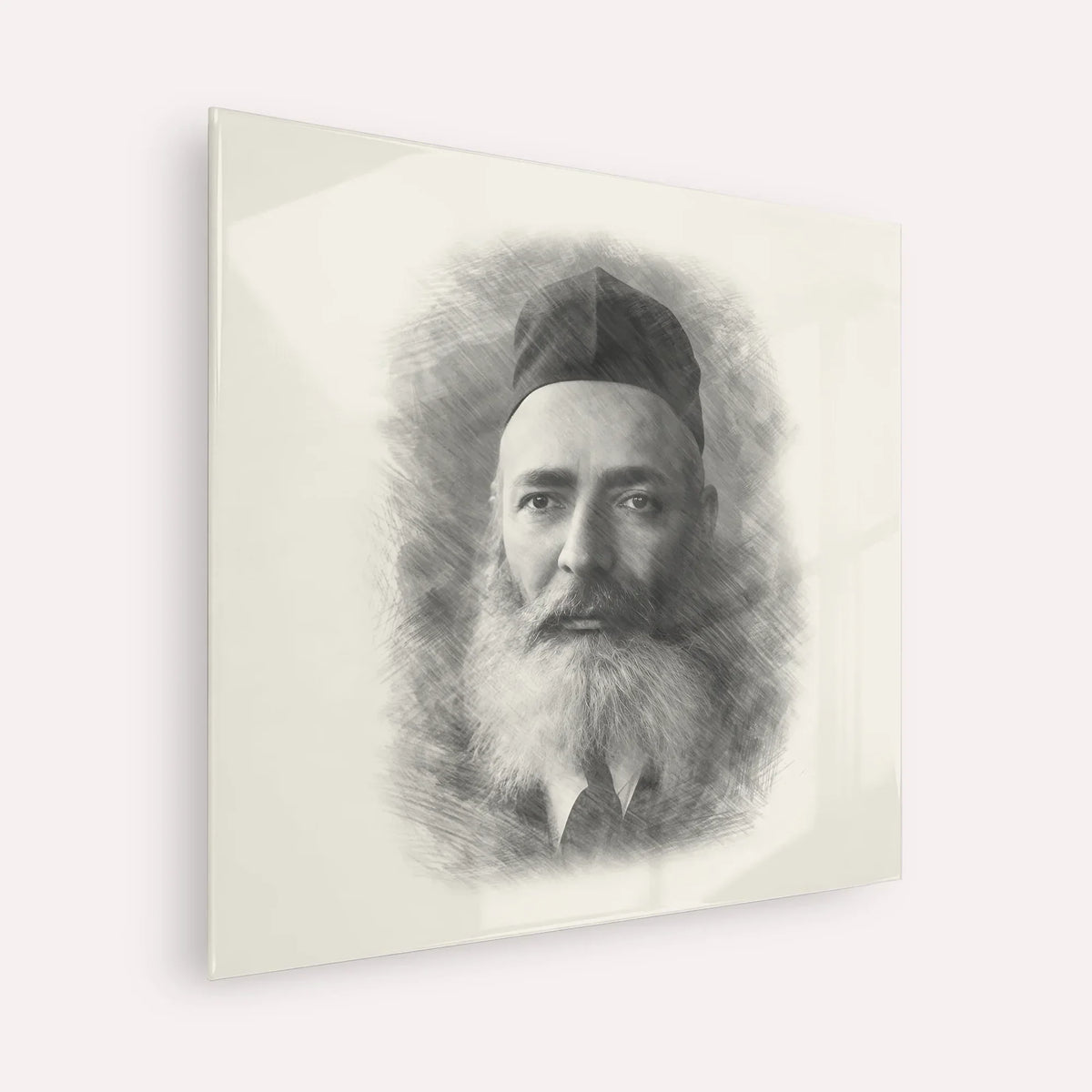 Rabbi Yeruchom Levovitz – Black & White – Acrylic Glass Square | Jewish Wall Art, Gedolim Pictures
