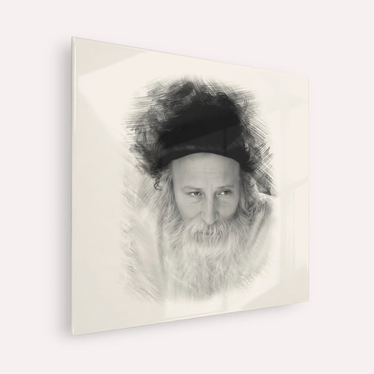 Rabbi Yitzchak Meir Morgenstern – Black & White – Acrylic Glass Square | Jewish Wall Art, Gedolim Pictures