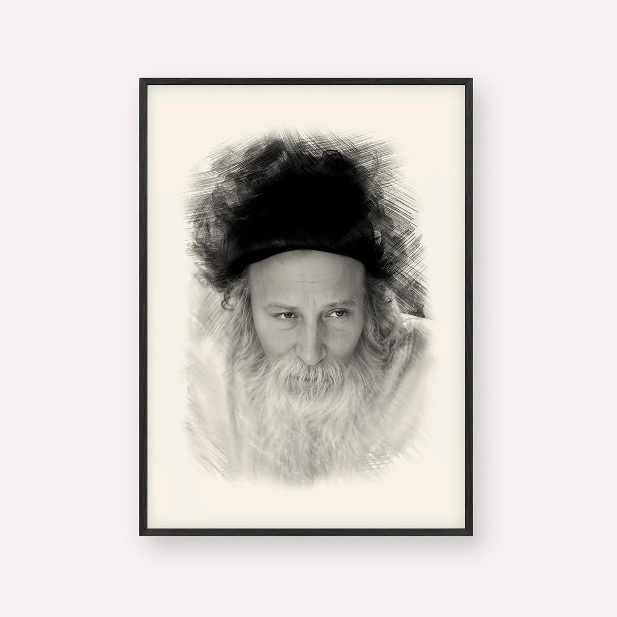 Rabbi Yitzchak Meir Morgenstern – Black & White – Black Frame Vertical | Jewish Wall Art, Gedolim Pictures