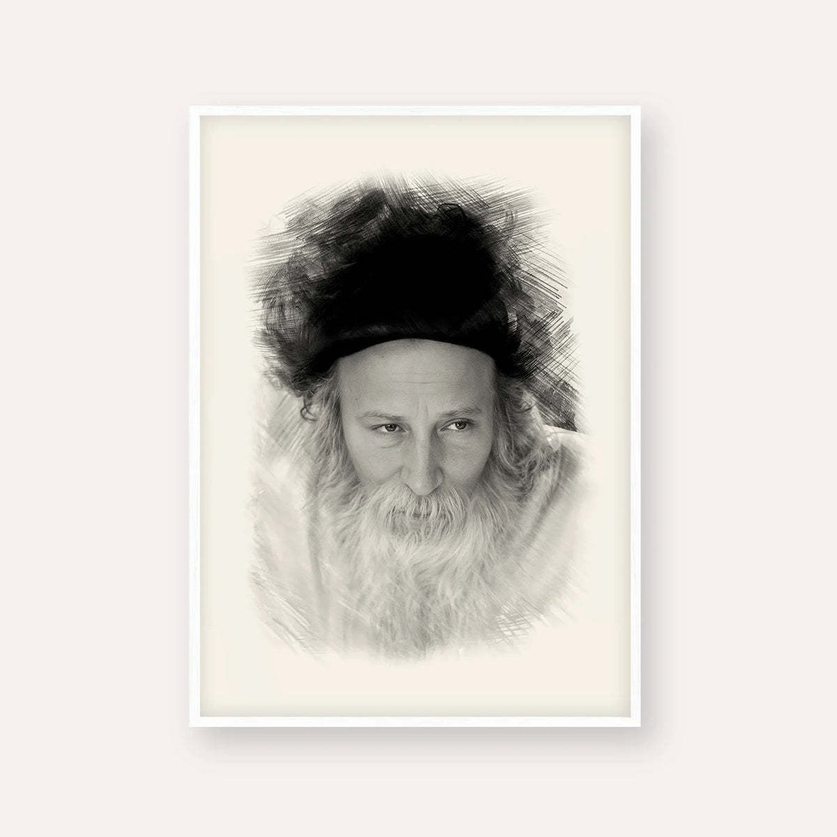 Rabbi Yitzchak Meir Morgenstern – Black & White – White Frame Vertical | Jewish Wall Art, Gedolim Pictures
