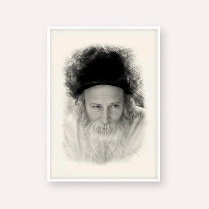 Rabbi Yitzchak Meir Morgenstern – Black & White – White Frame Vertical | Jewish Wall Art, Gedolim Pictures