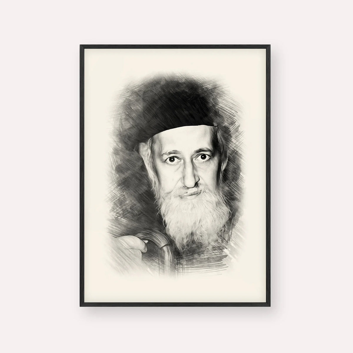 Rabbi Yitzchok Zev Soloveitchik (The Brisker Rav) – Black & White – Black Frame Vertical | Jewish Wall Art, Gedolim Pictures