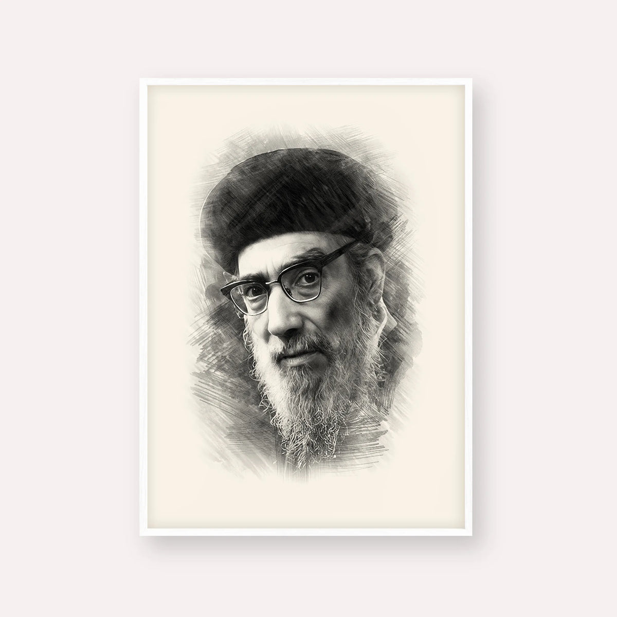 Rabbi Yitzhak Abuchatzira (Baba Haki) – Black & White – White Frame Vertical | Jewish Wall Art, Gedolim Pictures