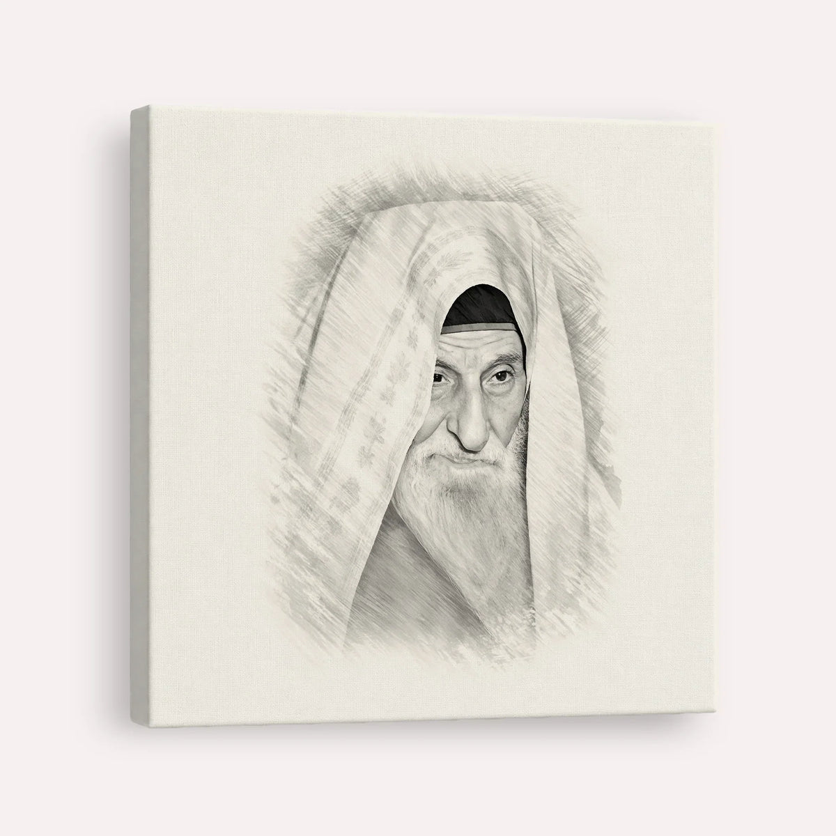 Rabbi Yitzhak Kaduri – Black & White – Canvas Square | Jewish Wall Art, Gedolim Pictures