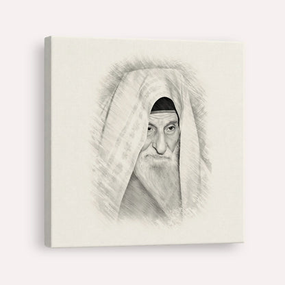 Rabbi Yitzhak Kaduri – Black & White – Canvas Square | Jewish Wall Art, Gedolim Pictures