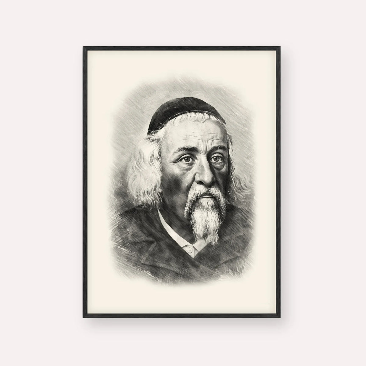 Rabbi Yosef Dov Soloveitchik - Beis Halevi – Black & White – Black Frame Vertical | Jewish Wall Art, Gedolim Pictures