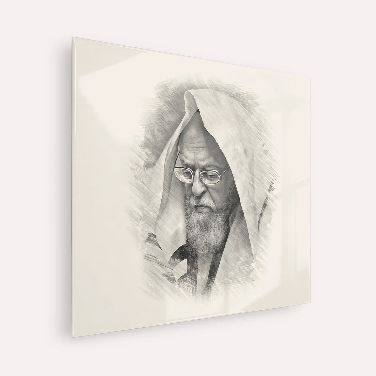 Rabbi Yosef Shalom Elyashiv – Black & White – Acrylic Glass Square | Jewish Wall Art, Gedolim Pictures