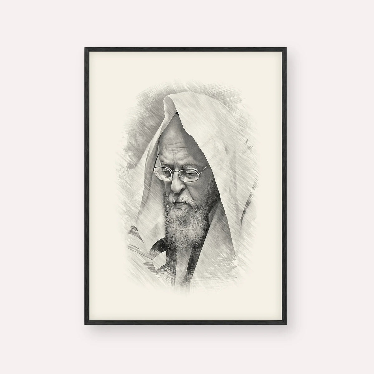 Rabbi Yosef Shalom Elyashiv – Black & White – Black Frame Vertical | Jewish Wall Art, Gedolim Pictures