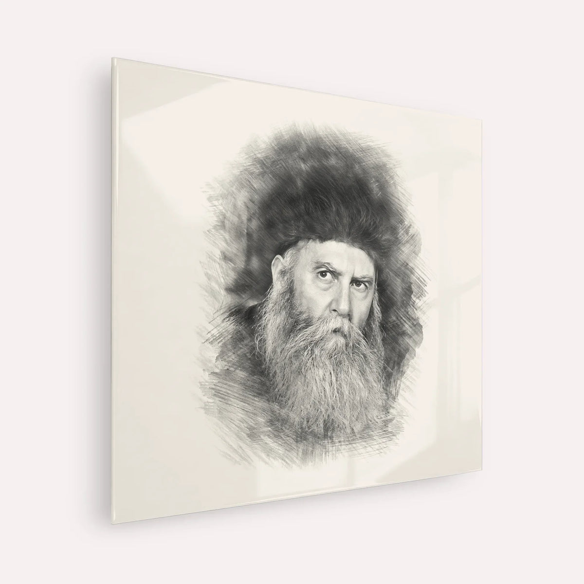 Rabbi Yosef Yitzchak Schneersohn – Black & White – Acrylic Glass Square | Jewish Wall Art, Gedolim Pictures