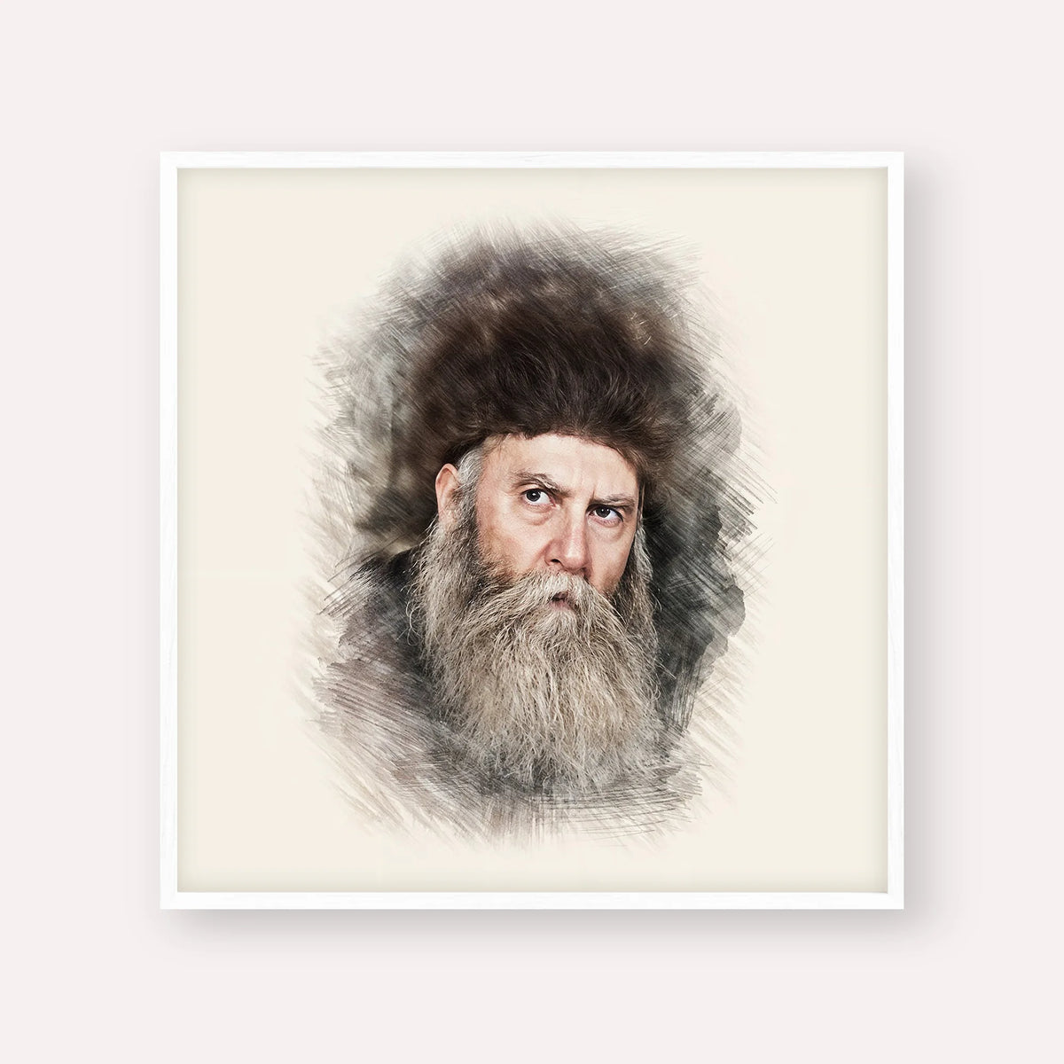 Rabbi Yosef Yitzchak Schneersohn – White Frame Square | Jewish Wall Art, Gedolim Pictures