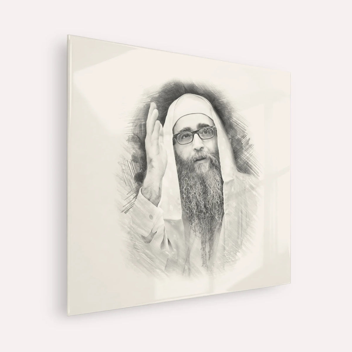 Rabbi Yoshiyahu Yosef Pinto – Black & White – Acrylic Glass Square | Jewish Wall Art, Gedolim Pictures