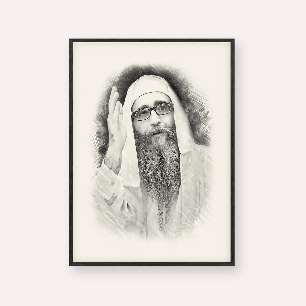 Rabbi Yoshiyahu Yosef Pinto – Black & White – Black Frame Vertical | Jewish Wall Art, Gedolim Pictures
