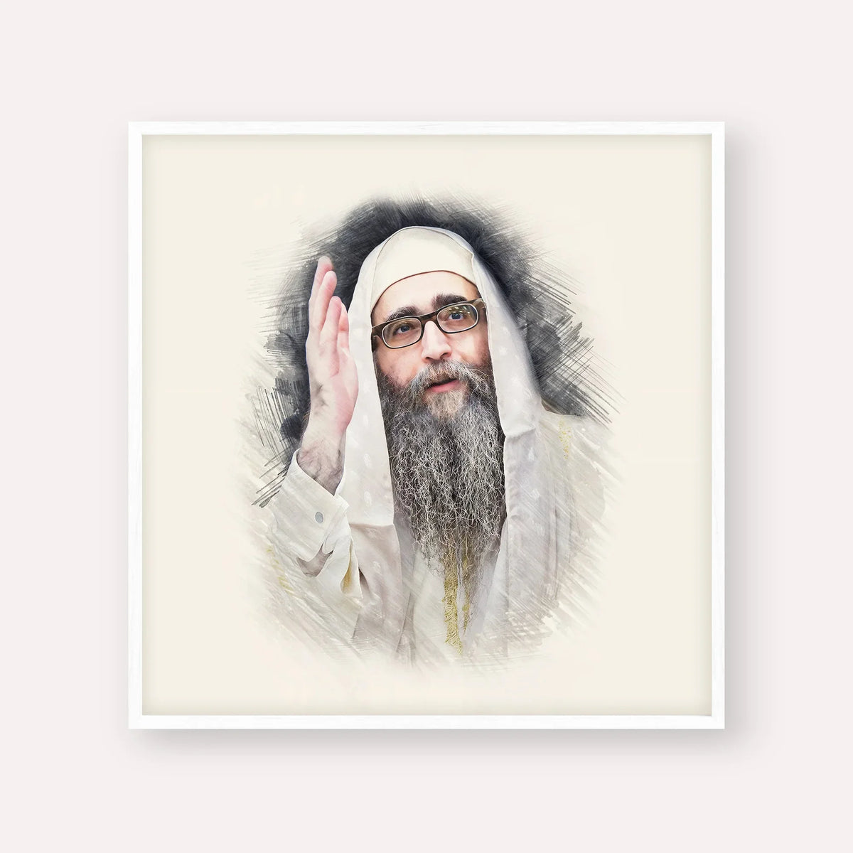 Rabbi Yoshiyahu Yosef Pinto – White Frame Square | Jewish Wall Art, Gedolim Pictures