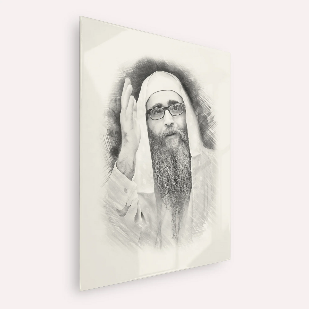 Rabbi Yoshiyahu Yosef Pinto – Black & White – Acrylic Glass Vertical | Jewish Wall Art, Gedolim Pictures