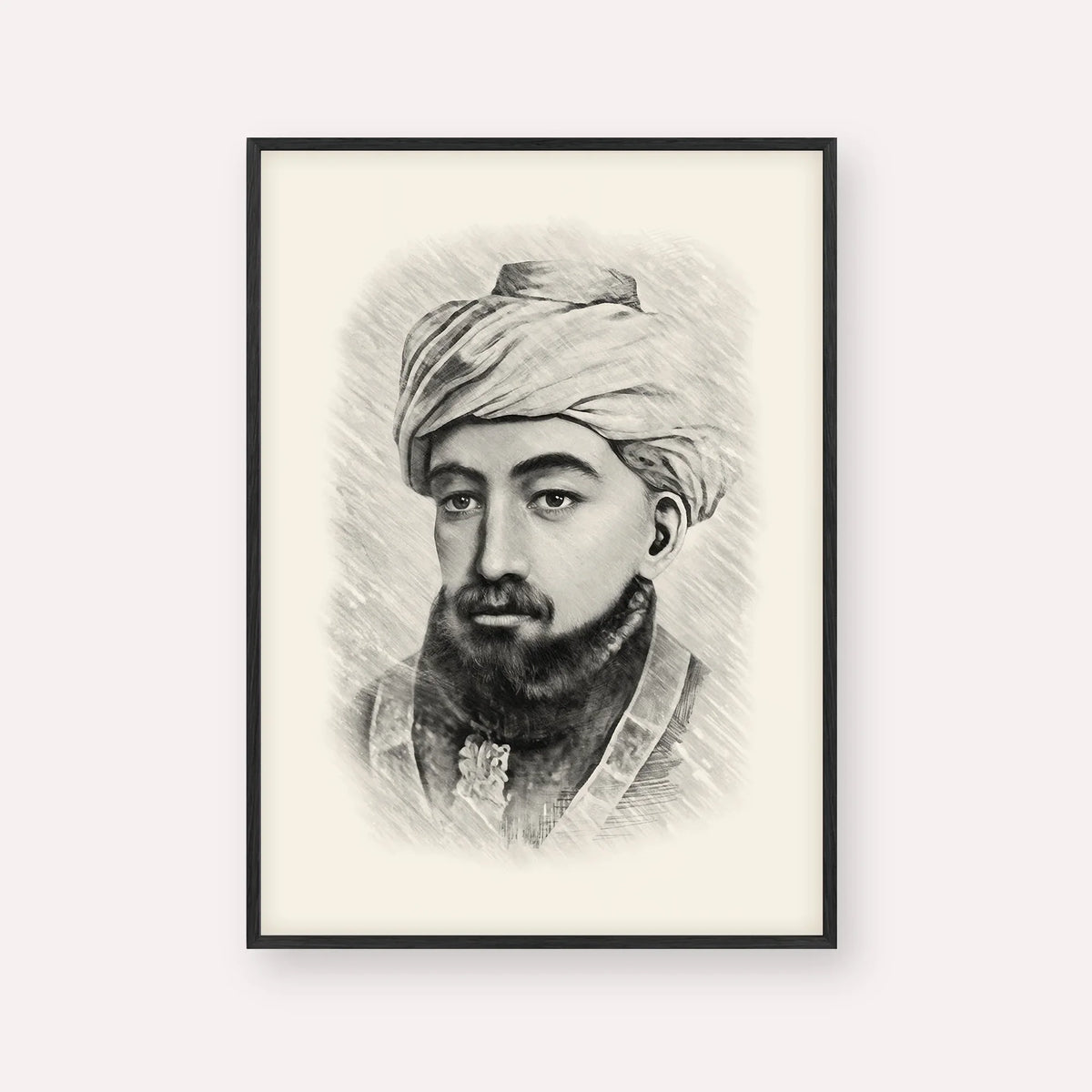 Rambam – Black & White – Black Frame Vertical | Jewish Wall Art, Gedolim Pictures