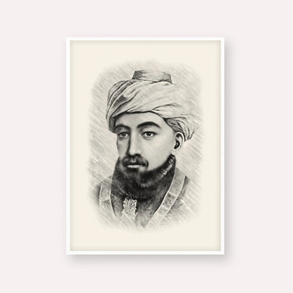 Rambam – Black & White – White Frame Vertical | Jewish Wall Art, Gedolim Pictures