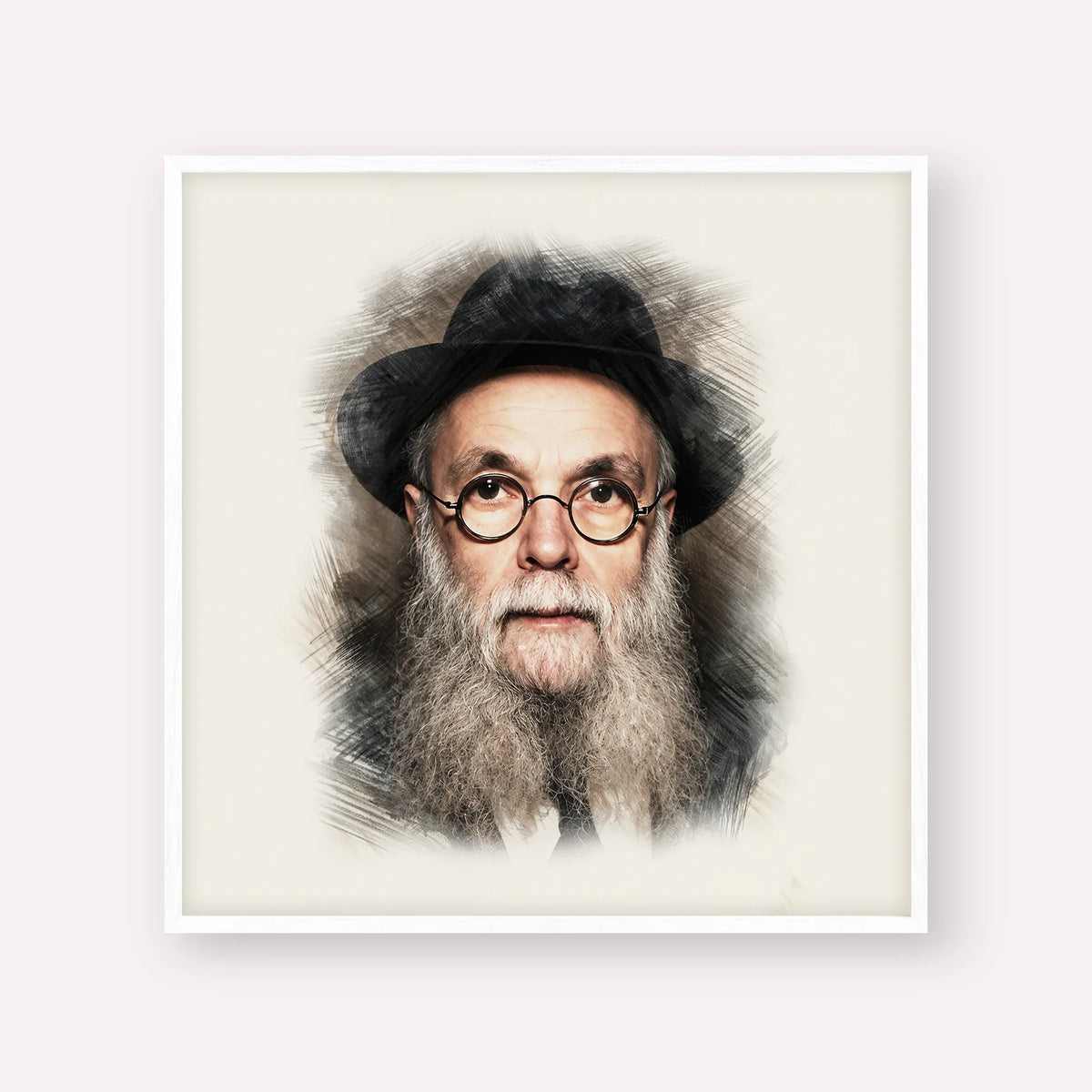 Rav Avraham Pam – White Frame Square | Jewish Wall Art, Gedolim Pictures