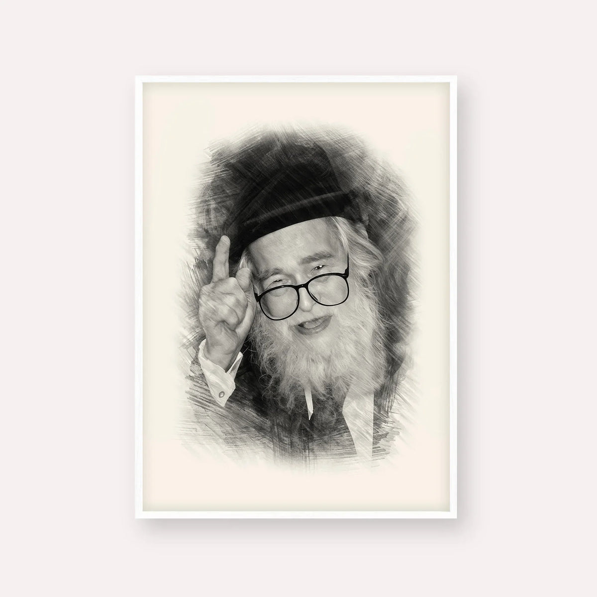 Rav Elazar Shach – Black & White – White Frame Vertical | Jewish Wall Art, Gedolim Pictures