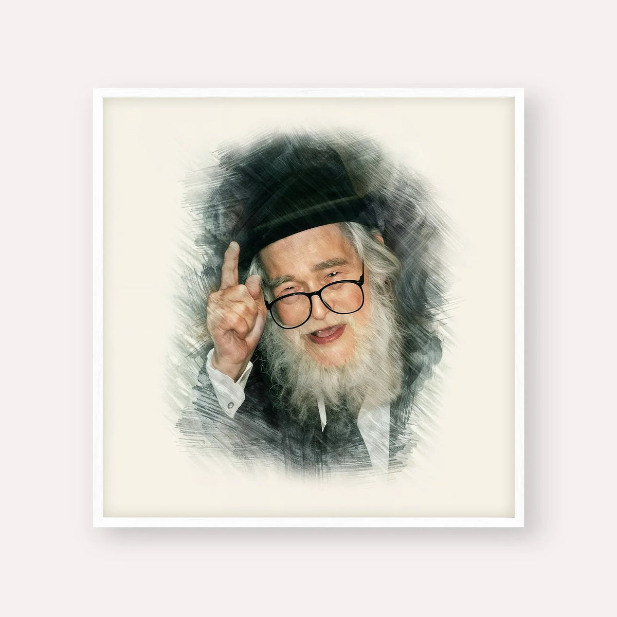 Rav Elazar Shach – White Frame Square | Jewish Wall Art, Gedolim Pictures