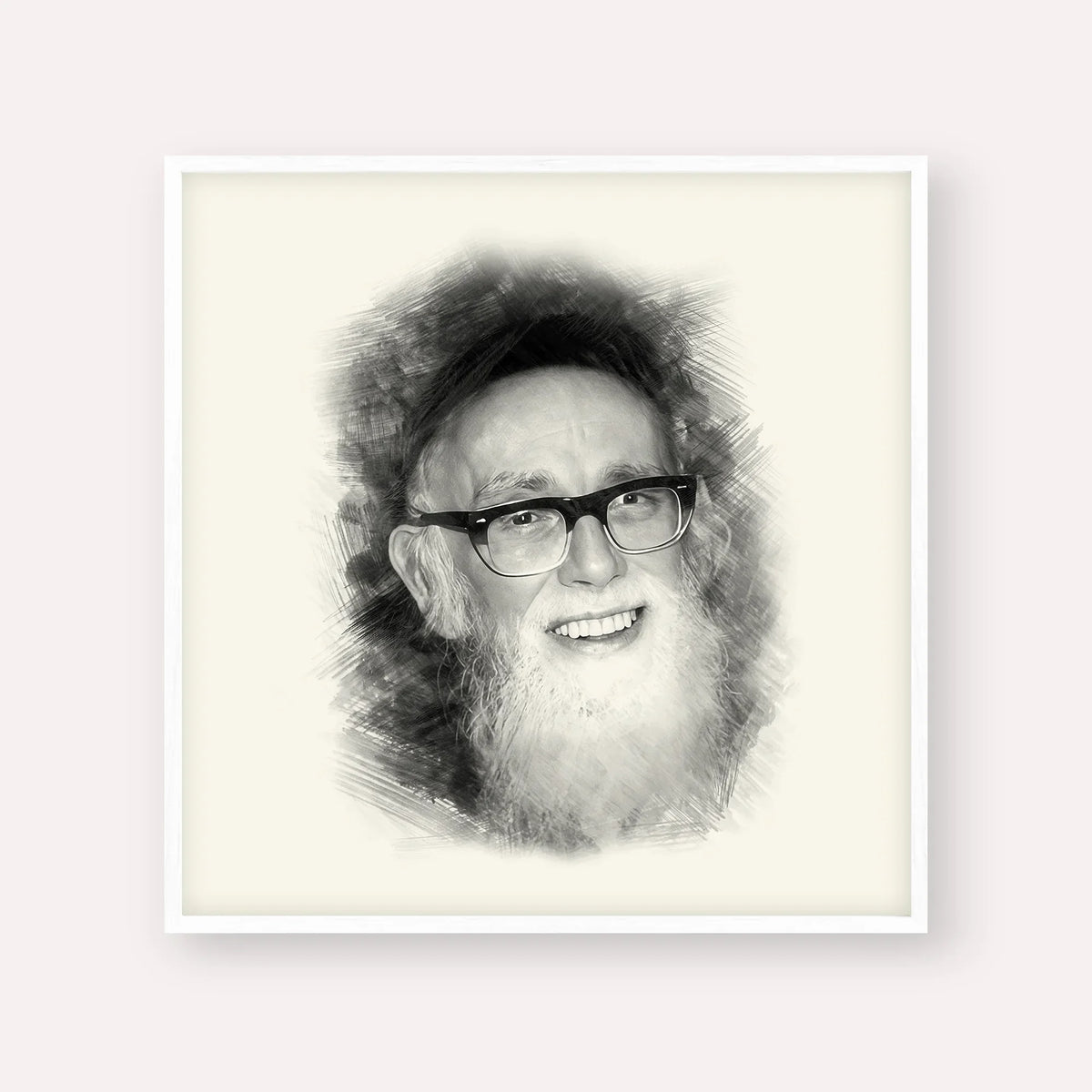 Rav Shlomo Zalman Auberach – Black & White – White Frame Square | Jewish Wall Art, Gedolim Pictures